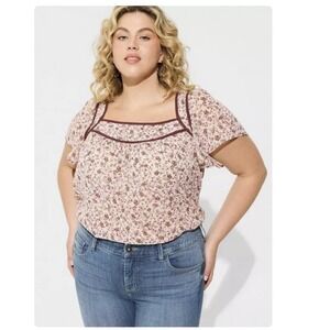 NWT Torrid Pink Floral Crinkle Chiffon‎ Flutter Sleeve Top Size 3X